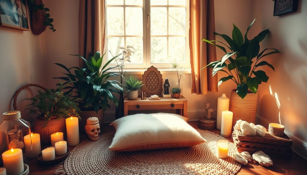 Creating a sacred space with an altar or meditation corner